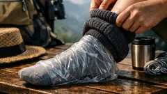 Helah polibeg untuk kaki kekal hangat bila cuaca sejuk: stokin → polibeg → stokin