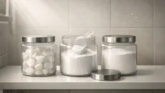 Bekas isi semula MUJI ini buat rak dobi nampak kemas dan senang cari barang kecil