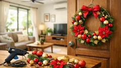 DIY wreath Krismas guna hanger wayar: cantik, cepat dan bajet