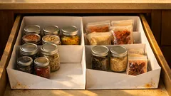 Helah pelapik laci rempah guna 2 kertas A4, angkat bila kotor dan terus kemas