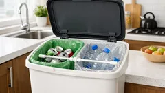 DIY tong sampah 2 kompartmen guna tension rod, sesuai untuk dapur kecil di Malaysia